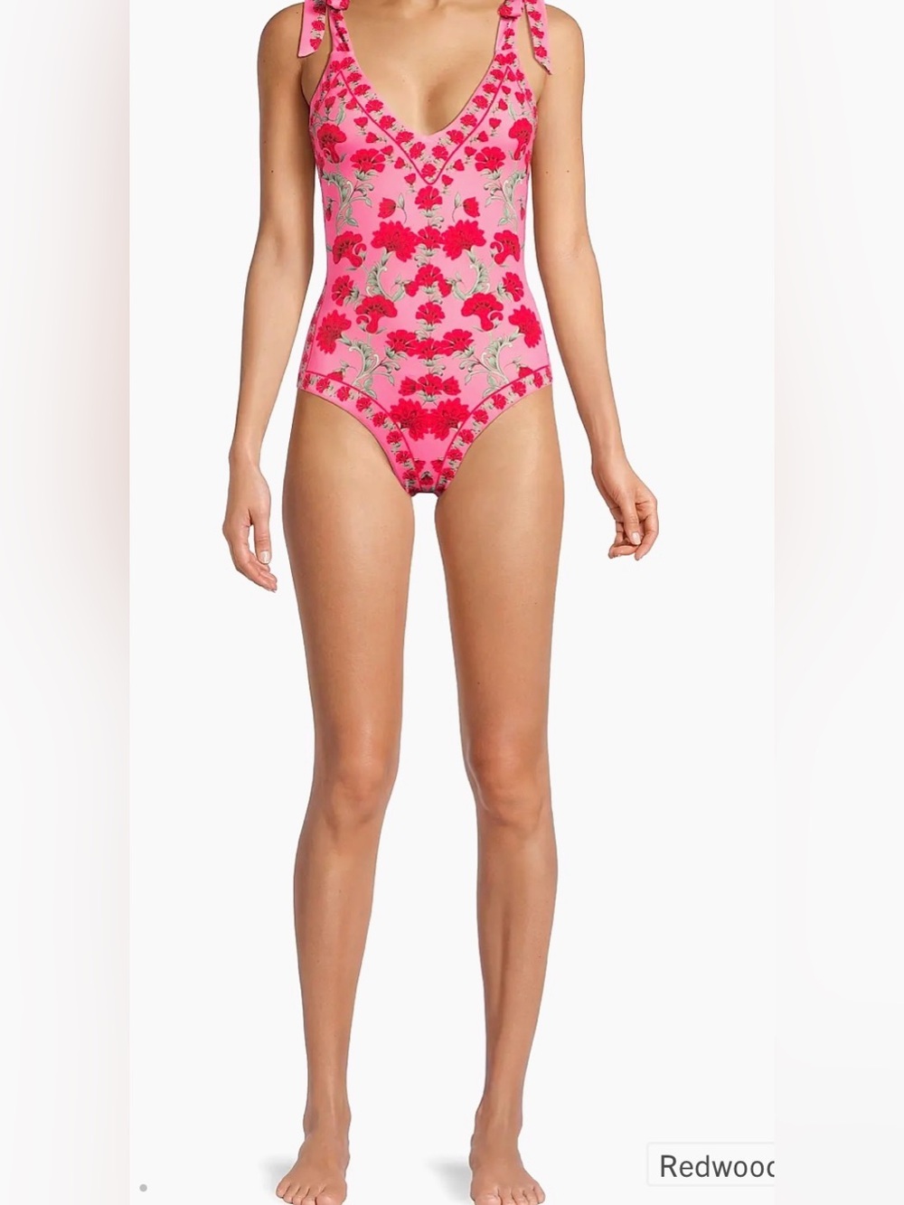 Beach Riot Akira Red Pink Floral Print Swimsuit bow tie straps Sz Large NWT - Picture 3 of 11